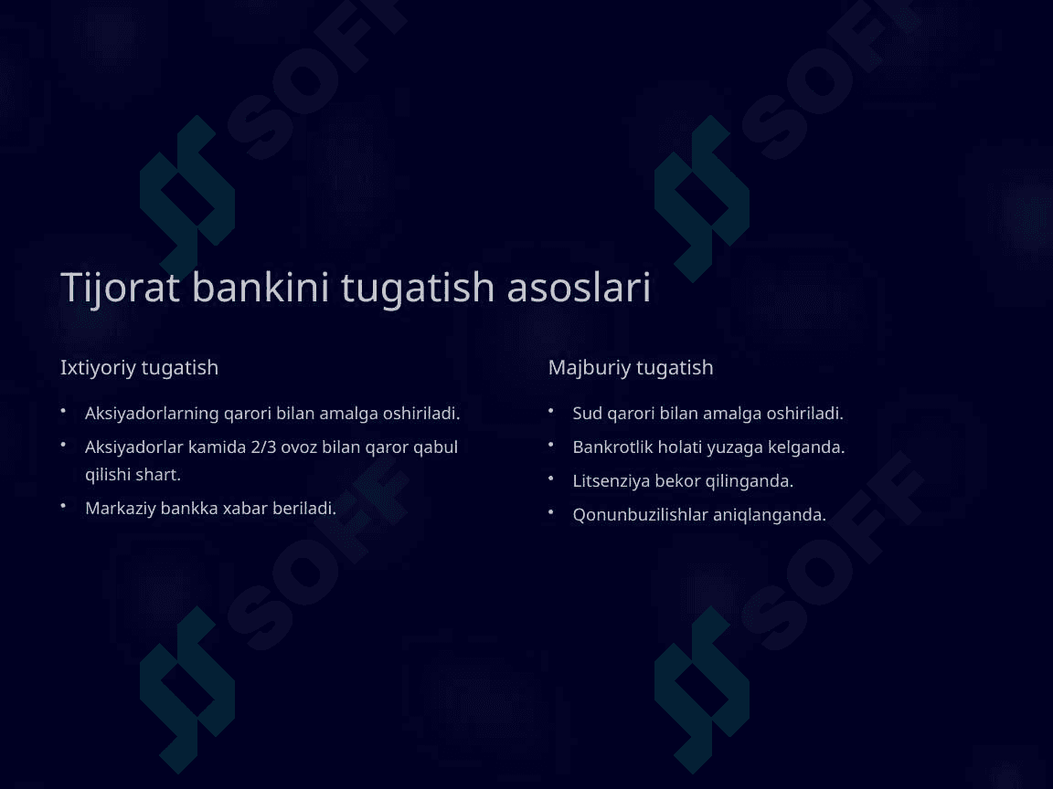 Tijorat banklarini tugatish tartibi pptx 2