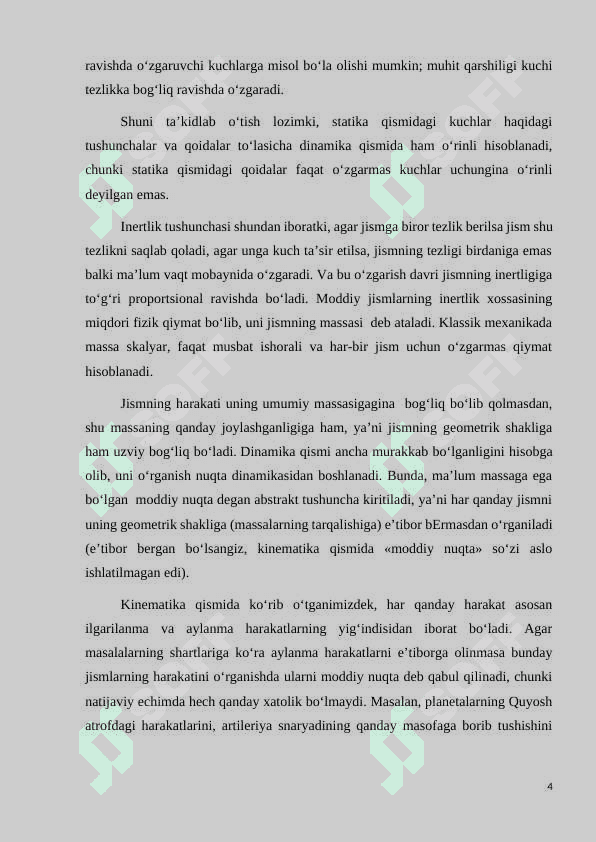 Dinamika qonunlari. Dinamika masalalari. Dinamikaning 1, 2-masalalarini yechish. Nomarkaziy kuch taʼsiridagi kolonnaning hisobi. Kolonna koʻndalang kesimining neytral   chizigʻini aniqlash. 4