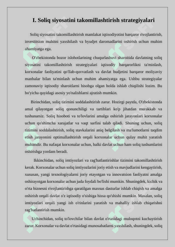 BOZOR ISLOHOTLARINING CHUQURLASHUVI SHAROITIDA DAVLATNING SOLIQ SIYOSATI VA KORXONALARNING BYUDJET BILAN MUNOSABATLARINI MUKAMMALLASHTIRISH MUAMMOLARI 1