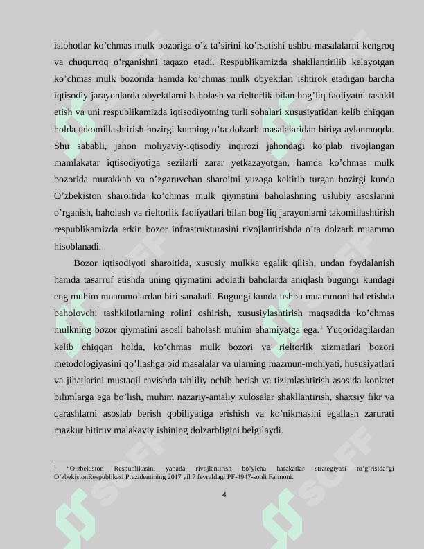 KO‘CHMAS MULK VA RIELTORLIK XIZMATLARI BOZORLARINI RIVOJLANTIRISH  bitiruv malaka ishi 4