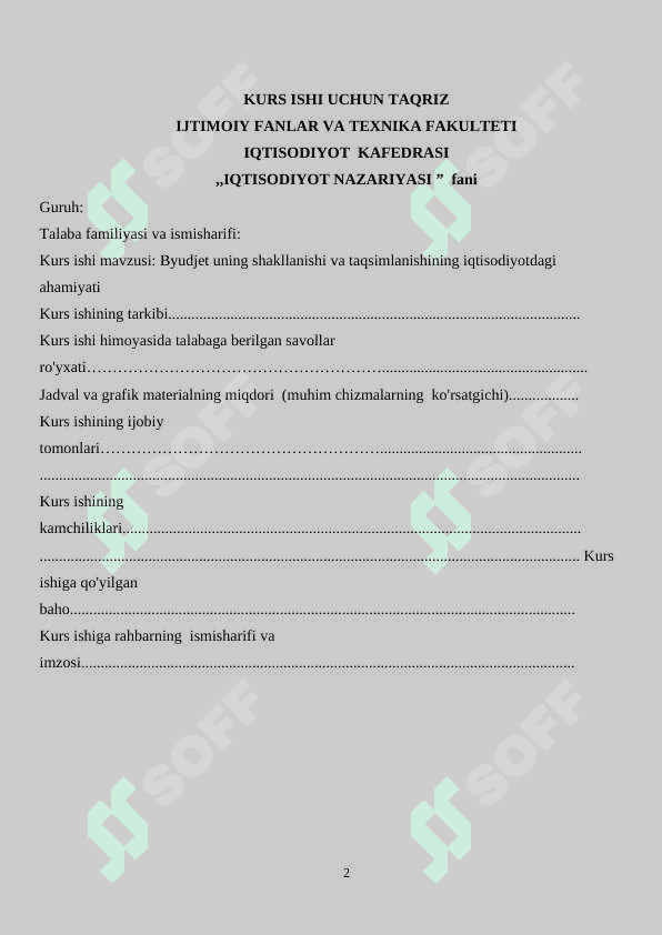 BYUDJET:  UNING SHAKLLANISHI VA   TAQSIMLANISHINING  IQTISODIYOTDAGI AHAMIYATI 2