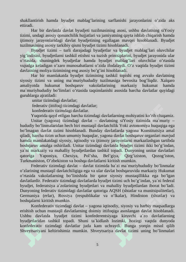 BYUDJET:  UNING SHAKLLANISHI VA   TAQSIMLANISHINING  IQTISODIYOTDAGI AHAMIYATI 5