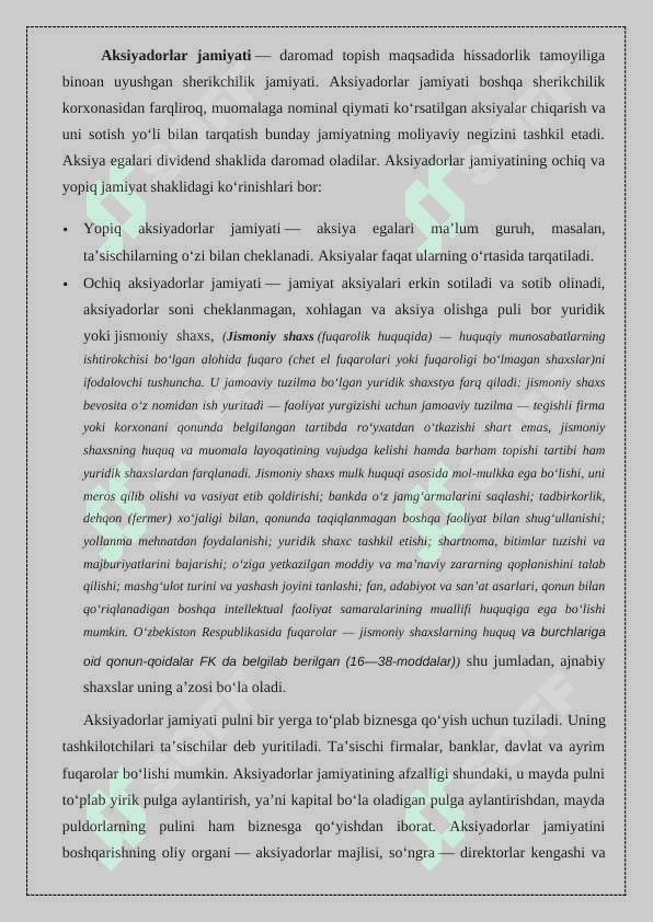 Aksionerlik jamiyatlari va ularning iqtisodiy taraqqiyotdagi o’rni. 6