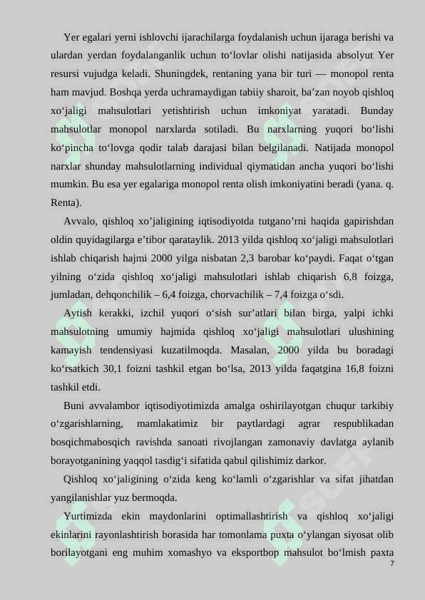 : Yer rentasi va uning turlari. 7