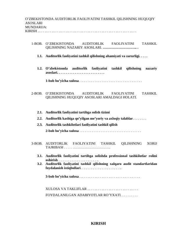 auditorlik faoliyati audit boyicha diplom ishi 1