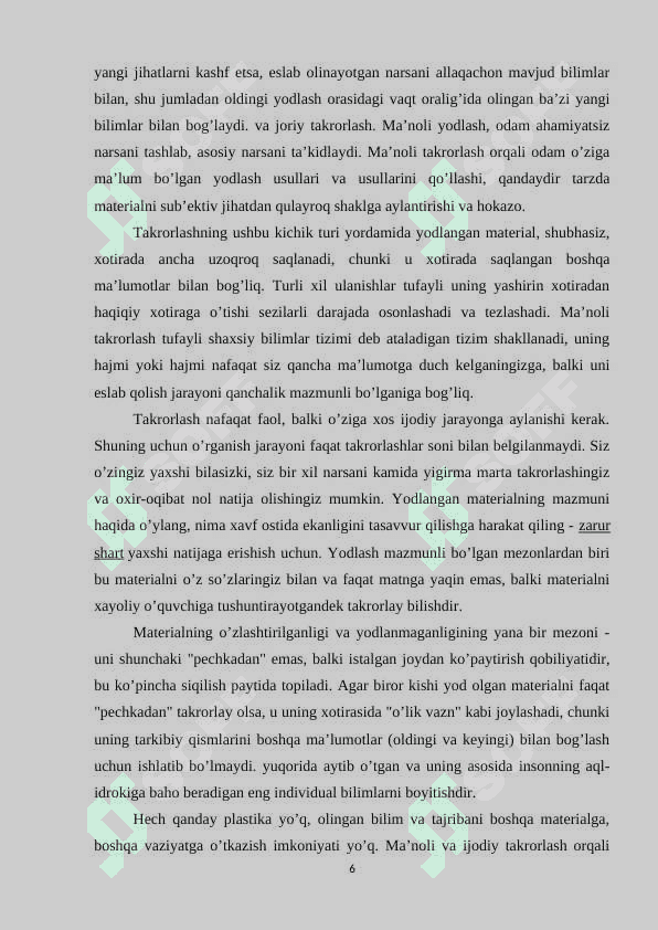 Yodlash va takrorlash tarixiy voqealarni eslab qolish usullari sifatida 6