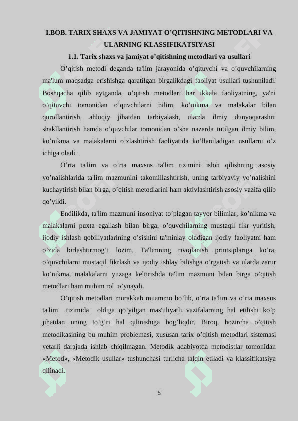 Tarix shaxs va jamiyat o’qitishning metodlari va ularning klassifikatsiyasi 5