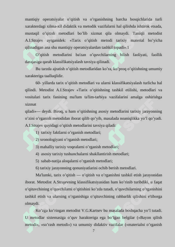 Tarix shaxs va jamiyat o’qitishning metodlari va ularning klassifikatsiyasi 7