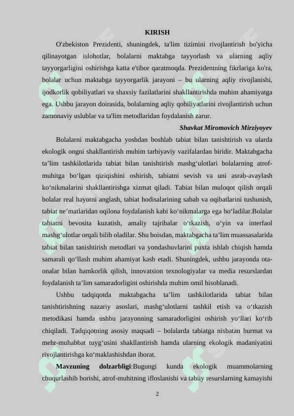 MAKTABGACHA TA'LIM TASHKILOTLARIDA TABIAT BILAN TANISHTIRISH MASHG‘ULOTLARINI O‘TKAZISH 2