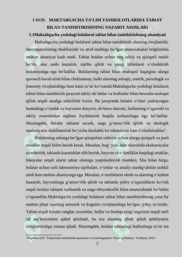 MAKTABGACHA TA'LIM TASHKILOTLARIDA TABIAT BILAN TANISHTIRISH MASHG‘ULOTLARINI O‘TKAZISH 5
