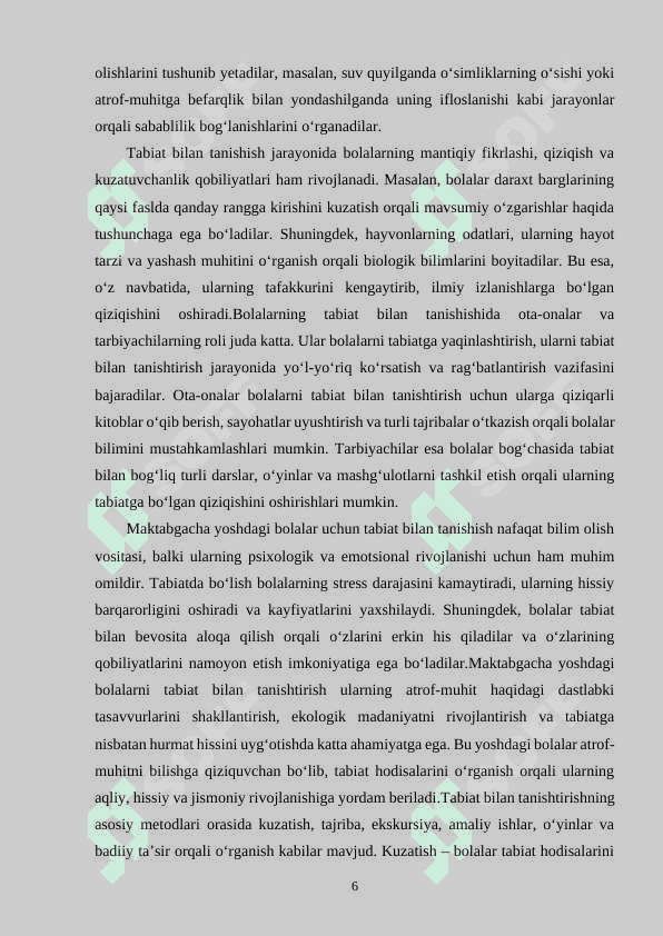 MAKTABGACHA TA'LIM TASHKILOTLARIDA TABIAT BILAN TANISHTIRISH MASHG‘ULOTLARINI O‘TKAZISH 6