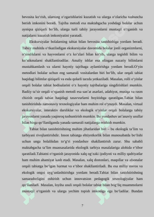 MAKTABGACHA TA'LIM TASHKILOTLARIDA TABIAT BILAN TANISHTIRISH MASHG‘ULOTLARINI O‘TKAZISH 7