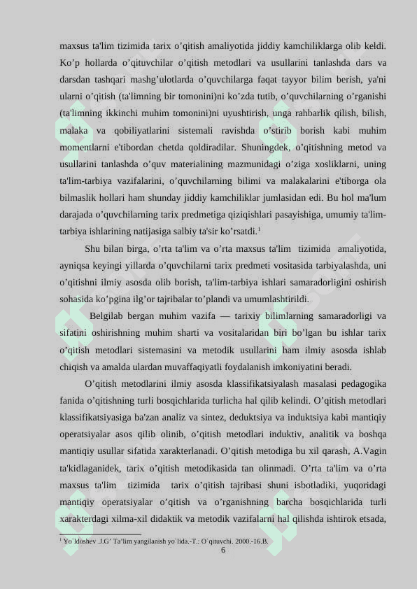 TARIX O’QITISH  METODIKASI KLASSIFIKATSIYASI 6