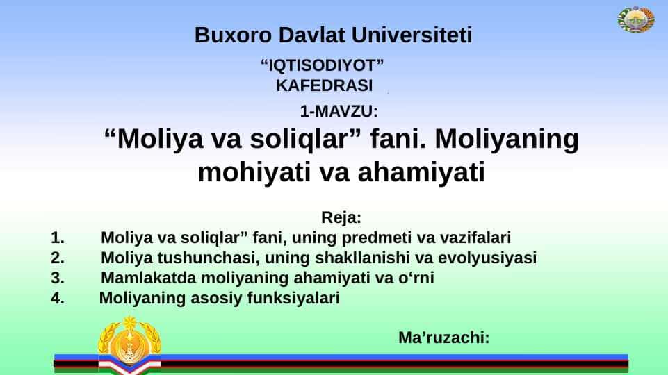 Moliyaning mohiyati va ahamiyati 1