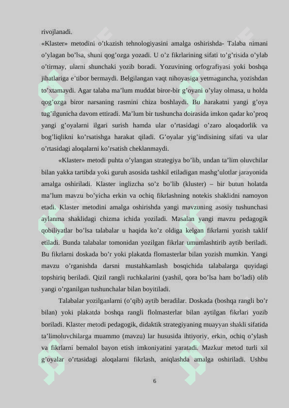 “Qadimgi shaharlarni paydo bo’lishi” mavzusini o’qitishda klaster texnologiyasidan foydalanish 6