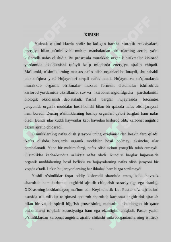 Nafas olish va uning o’simlik hayotidagi ahamiyati 2