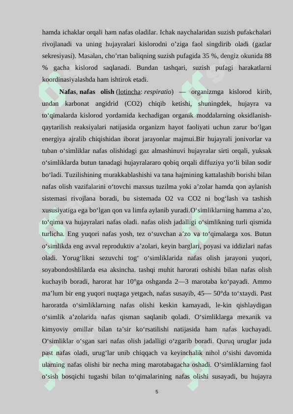 Nafas olish va uning o’simlik hayotidagi ahamiyati 5