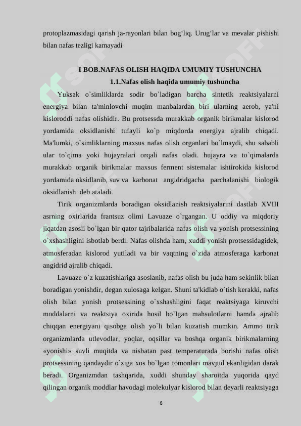 Nafas olish va uning o’simlik hayotidagi ahamiyati 6