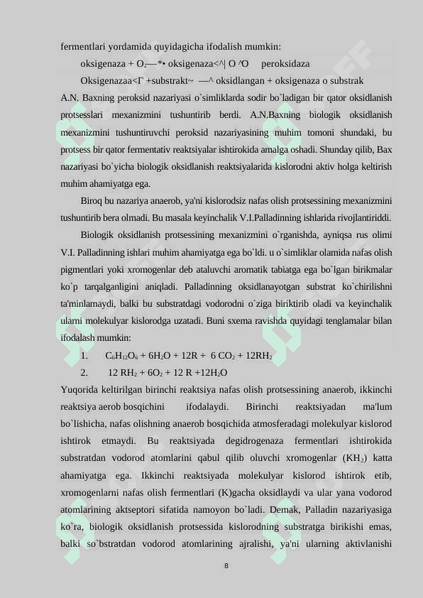 Nafas olish va uning o’simlik hayotidagi ahamiyati 8