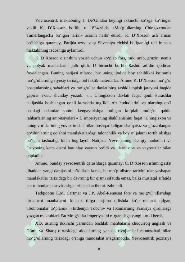 YEVROPADA YARATILGAN TADQIQOTLARDA MO‘G‘ULLAR ISTILOSI DAVRI TARIXINING O‘RGANILISHI 8