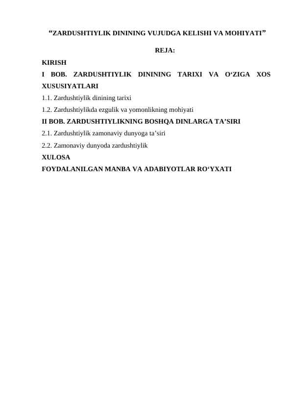 ZARDUSHTIYLIK DINI VA UNING BOSHQA DINLARGA TA’SIRI 1