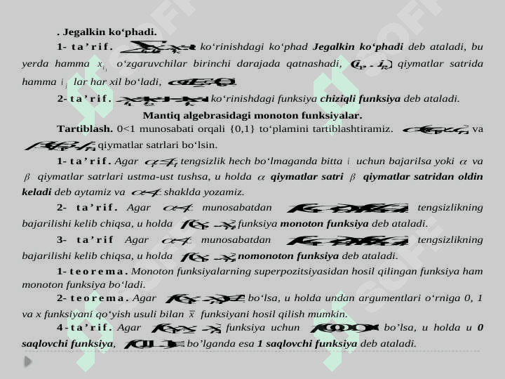 FUNKSIYALAR SISTEMASINING TO’LIQLIGI. FUNKSIONAL YOPIQ SINFLAR VA POST TEOREMASI 5