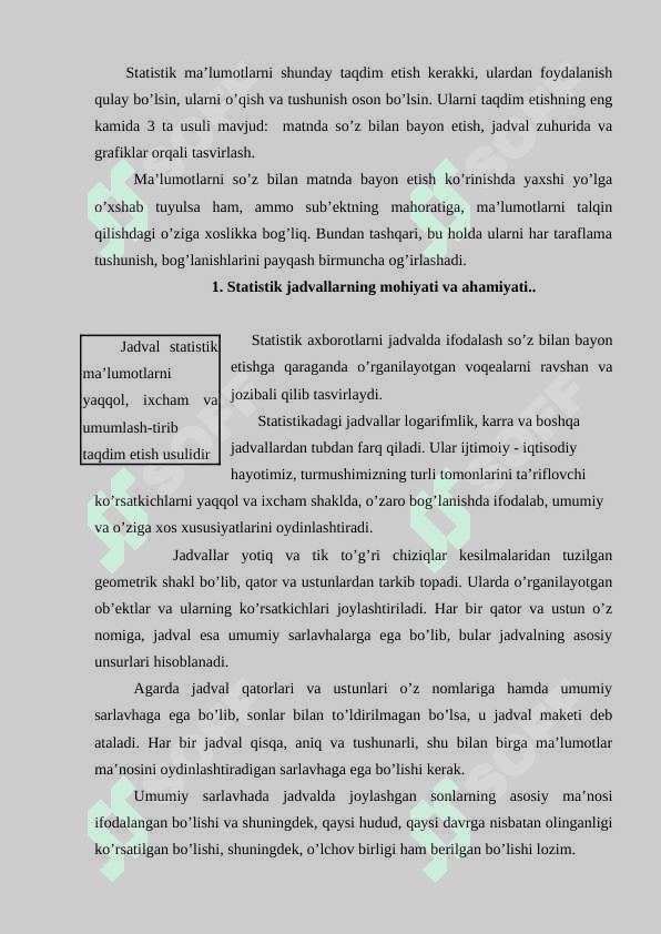 Statistik jadvallar va grafiklar 2