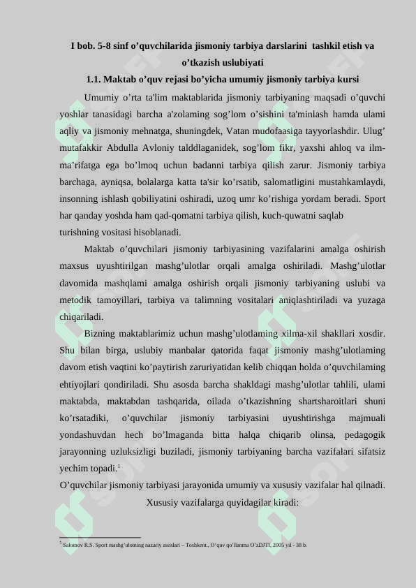 5-8 sinf  o’quvchilarida jismoniy tarbiya darslarini  tashkil etish va o’tkazish uslubiyati 6