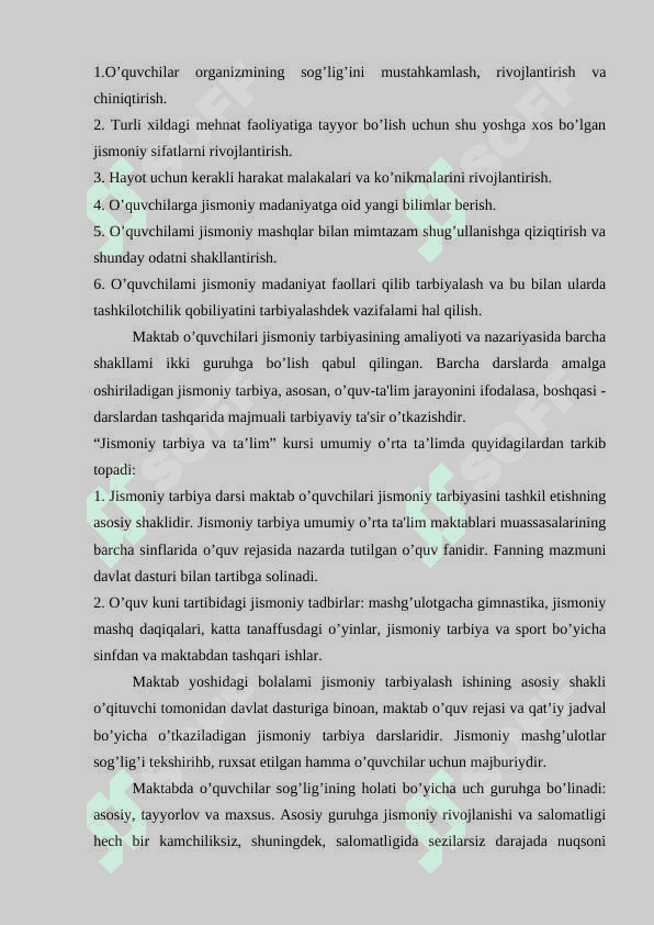 5-8 sinf  o’quvchilarida jismoniy tarbiya darslarini  tashkil etish va o’tkazish uslubiyati 7