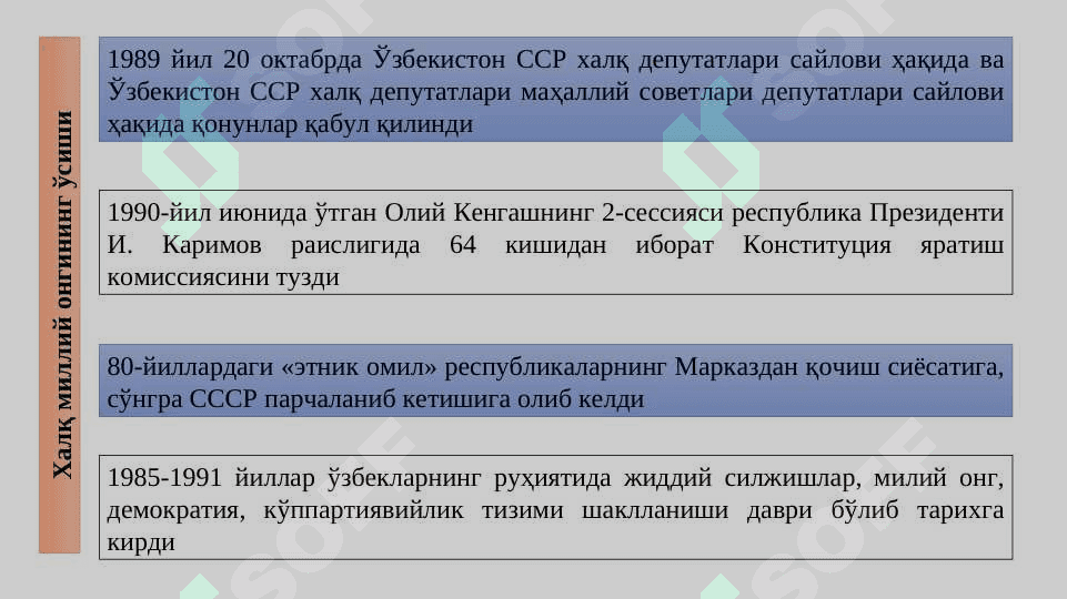 Mustaqillikka erishish arafasida O‘zbekiston. Mustaqil O‘zbekiston Respublikasining tashkil topishi va uning tarixiy ahamiyati. 5