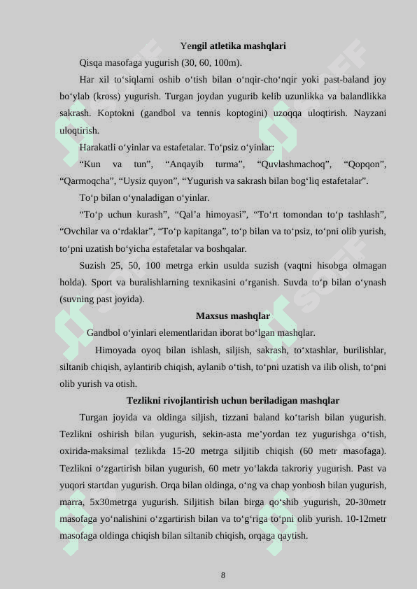 GANDBOL BO‘YICHA SPORT TO‘GARAK MASHG‘ULOTLARINI TASHKIL ETISH VA O‘TKAZISH USULLARI 8