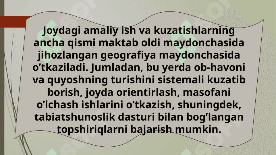 Geografiya maydonchasi, tirik tabiat burchagi, o‘quv tajriba uchastkasida darslarni o‘tkazish metodikasi. Kuzatish va tajribalarni  tashkil etish usullari 4