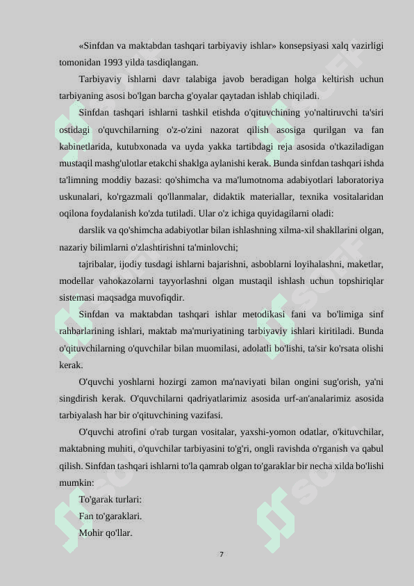 SINFDAN VA MAKTABDAN TASHQARI ISHLARNI TASHKIL QILISHDA MA'NAVIYAT ISHLARI DIREKTOR  O'RINBOSARININING VAZIFALARI 7