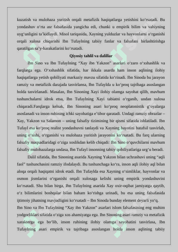 Ibn Tufayl va Ibn Sinoning “Xay ibn Yakzon o‘g‘li” risolasini qiyosiy tahlili 4
