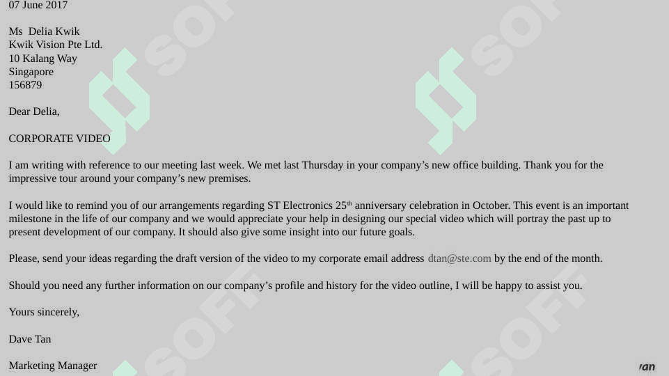 BUSINESS LETTER Writing (Part 1) 8