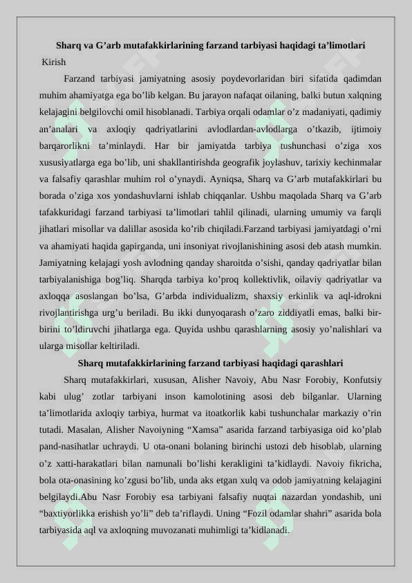 Sharq va G‘arb mutafakkirlarining farzand tarbiyasi haqidagi ta’limotlari 2