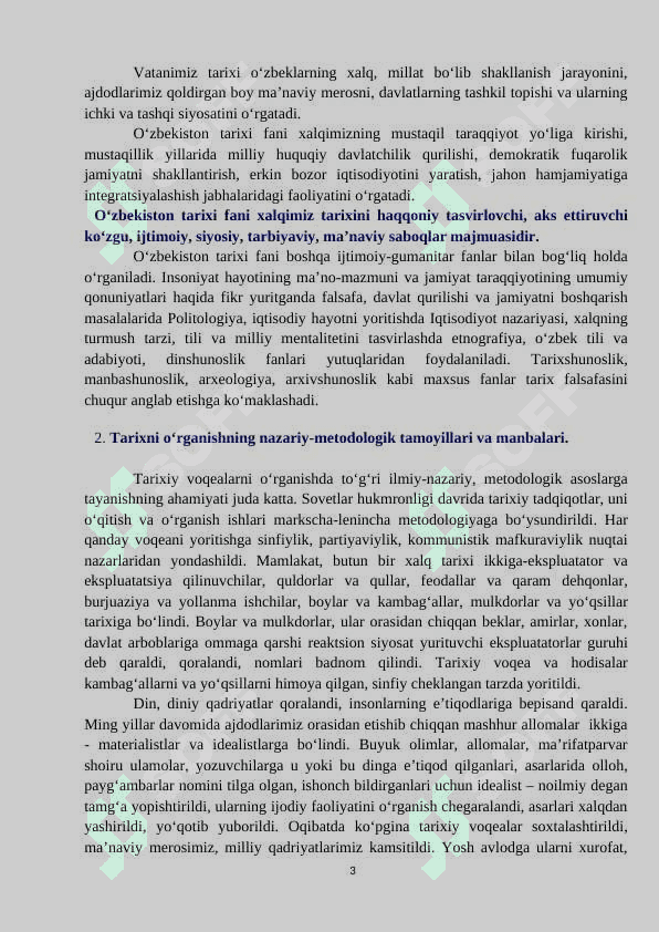 “O‘zbekistonning eng yangi tarixi” o‘quv fanining predmeti, maqsad, vazifalari 3