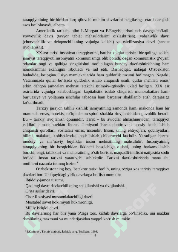 “O‘zbekistonning eng yangi tarixi” o‘quv fanining predmeti, maqsad, vazifalari 8