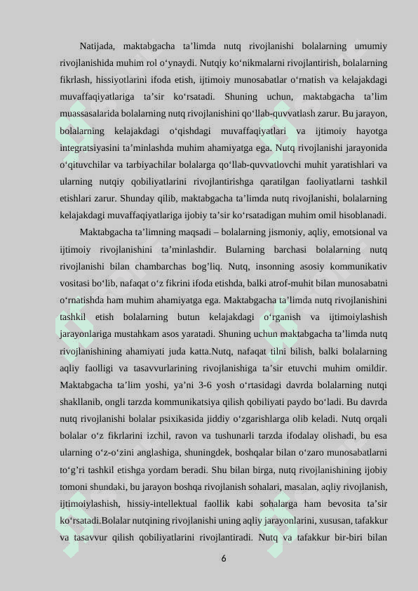 MAKTABGACHA TA’LIM TASHKILOTLARIDA BOLALAR NUTQINI RIVOJLANTIRISHNI TASHKIL ETISH 6