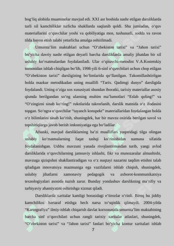 TARIX DARSLIKLARI TUZILISHI,MAZMUNI 7