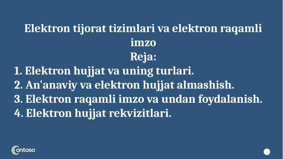 Elektron tijorat tizimlari va elektron raqamli imzo 1