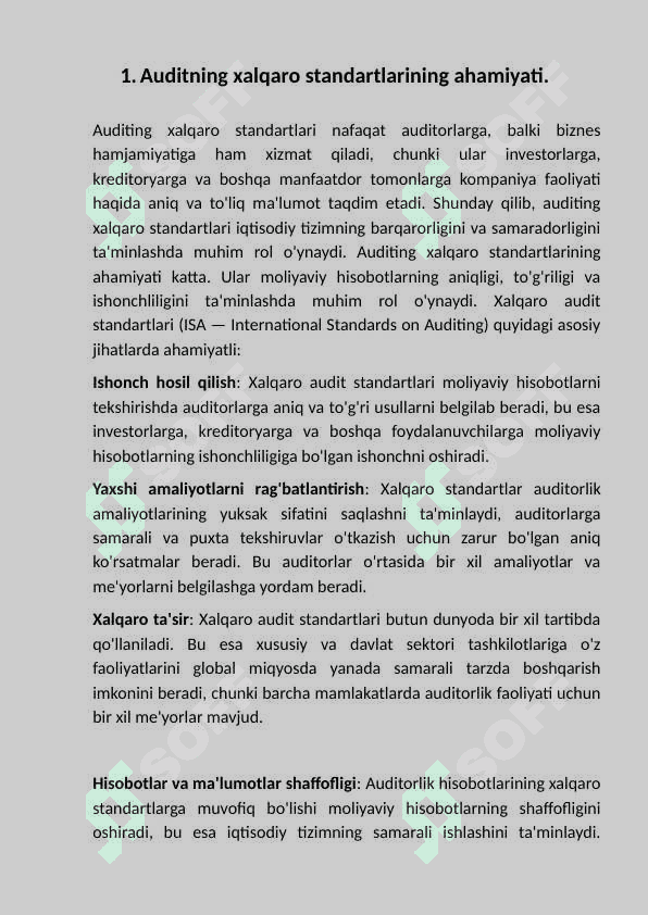 Boshqa tarmoqlarda auditni tashkilqilishda     auditning xalqaro standartlariniqo’llash. 3