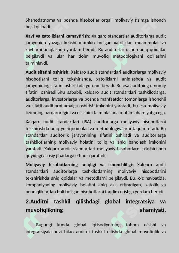 Boshqa tarmoqlarda auditni tashkilqilishda     auditning xalqaro standartlariniqo’llash. 4