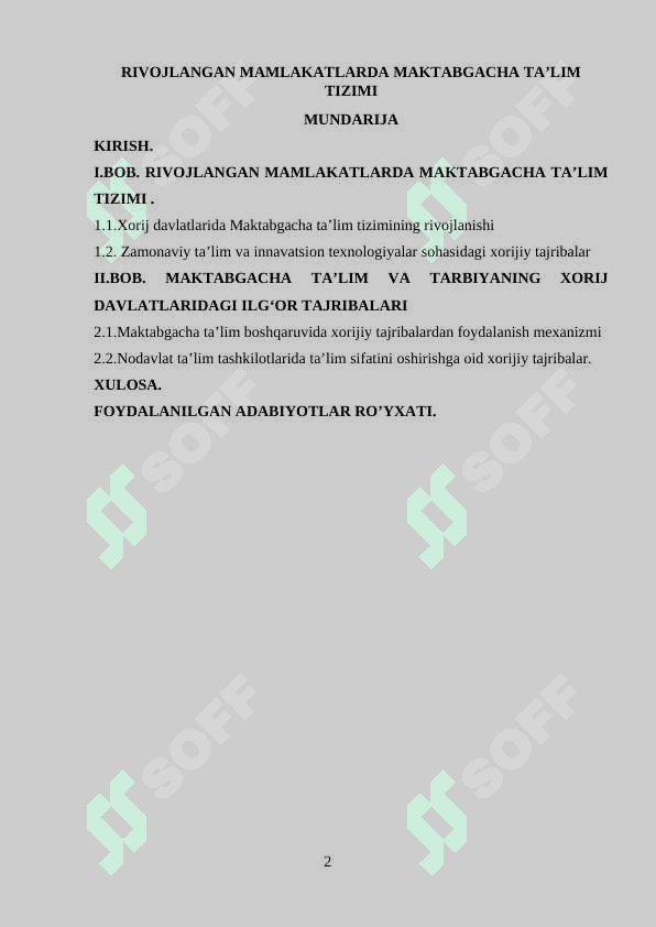 RIVOJLANGAN MAMLAKATLARDA MAKTABGACHA TA’LIM TIZIMI 2
