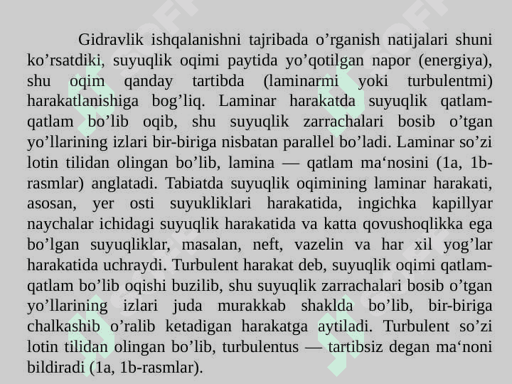 Suyuqlik harakatining tartiblari va gidrodinamik o‘xshashlik asoslari 2