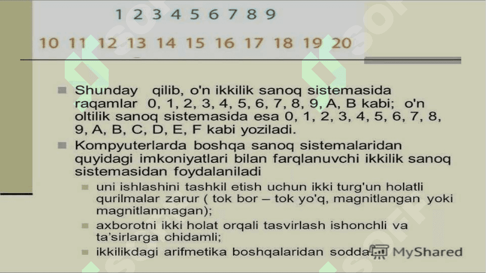 SANOQ SISTEMASI TUSHUNCHASI. POZITSION VA NOPOZITSION SANOQ SISTEMASI 6