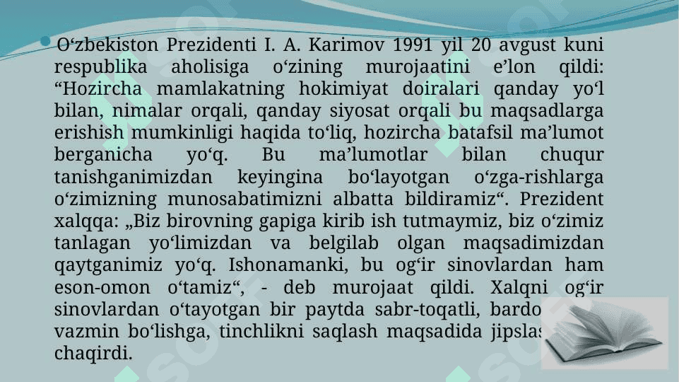 O’zbekistonning iqtisodiy mustaqilligini taminlashga qaratilgan strategiya asoslari 8