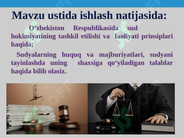 o’zbekiston respublikasi sud tizimining konstitutsaviy asoslari. yangilangan konstitutsiyada advokatura va prokuraturaning davlat organlari tizimida tutgan o’rni. 2
