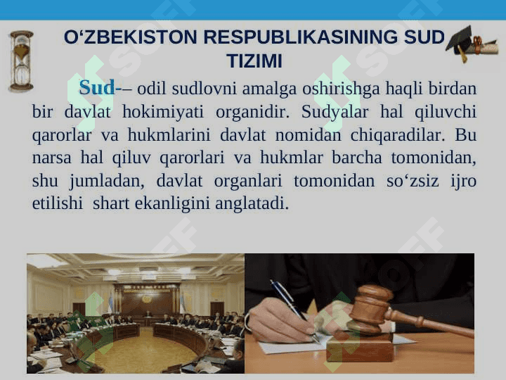 o’zbekiston respublikasi sud tizimining konstitutsaviy asoslari. yangilangan konstitutsiyada advokatura va prokuraturaning davlat organlari tizimida tutgan o’rni. 4