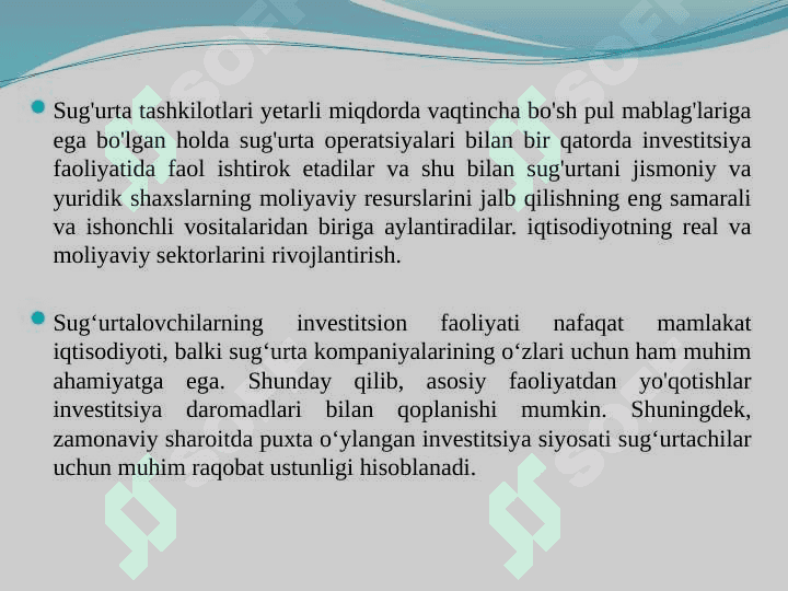 Sug'urta kompaniyalarining investitsion faoliyati 2